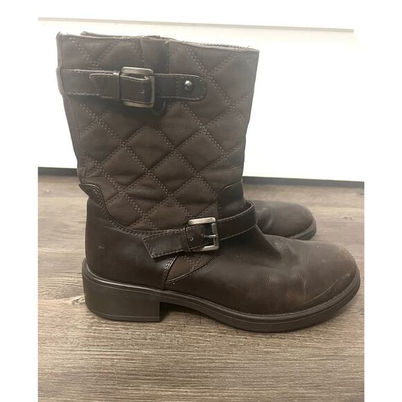 Aquatalia Sherry Brown Leather/Quilted Mid-calf Moto Winter Boot - Picture 1 of 7